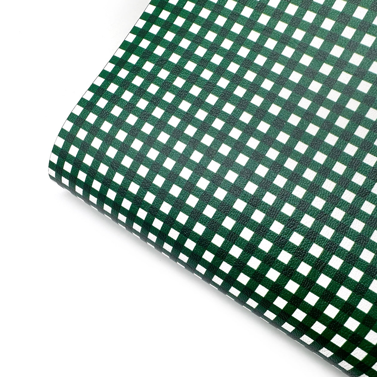 Bottle Green Gingham Standard Premium Faux Leather Fabric Sheets
