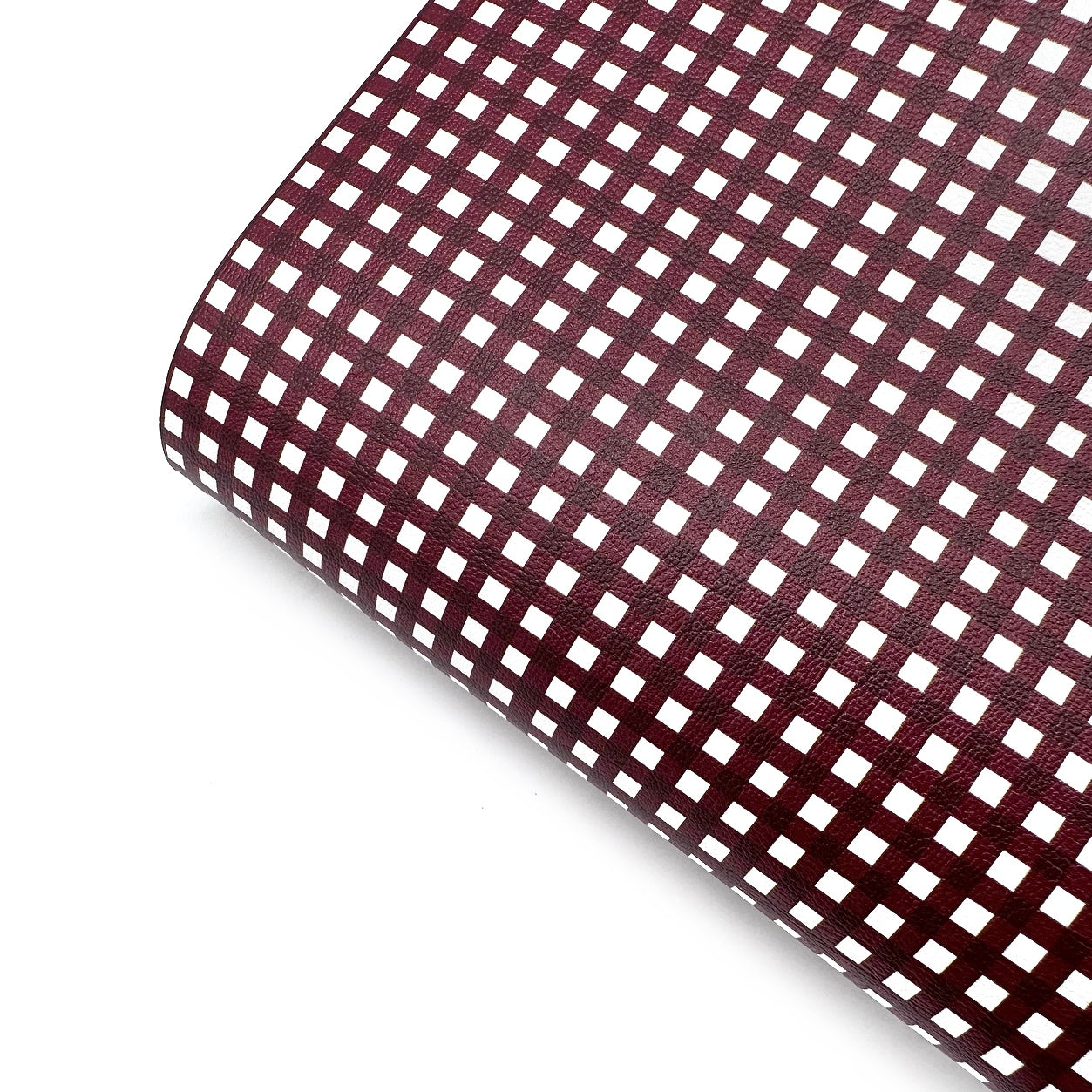 True Burgundy Gingham Standard Premium Faux Leather Fabric Sheets