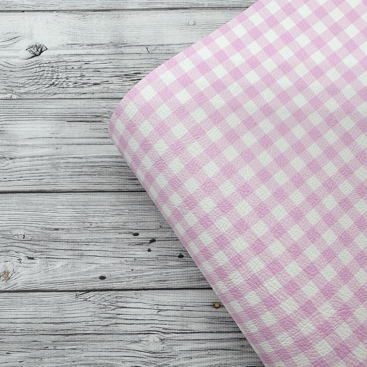 Baby Pink Gingham Standard Premium Faux Leather Fabric Sheets