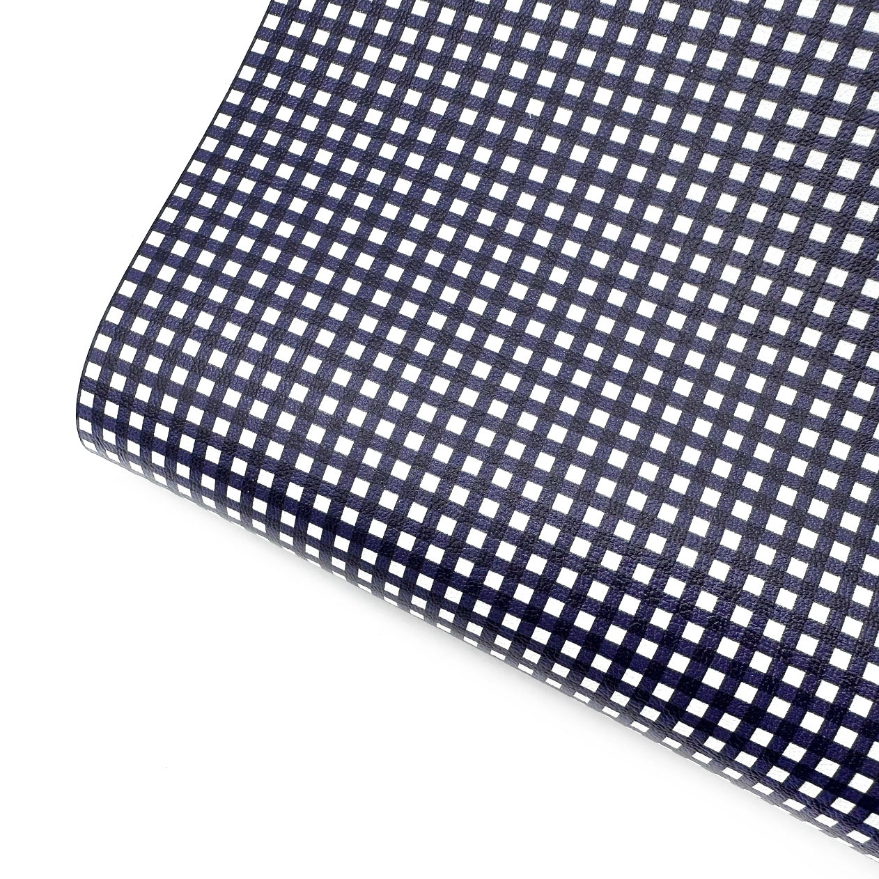 True Navy Gingham Mini Premium Faux Leather Fabric Sheets