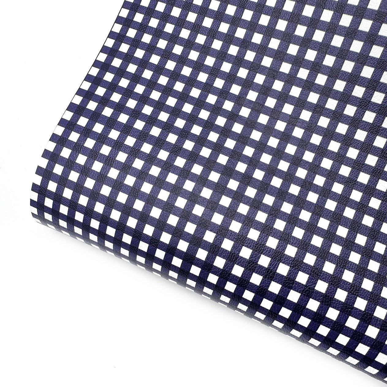 True Navy Gingham Standard Premium Faux Leather Fabric Sheets