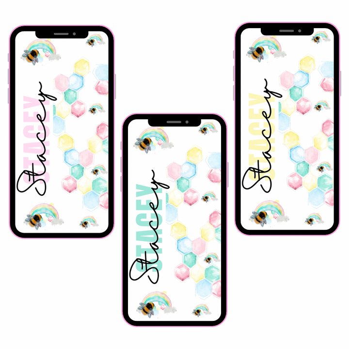 Always Bee a Rainbow Personalised Phone Wallpaper- Set of 3