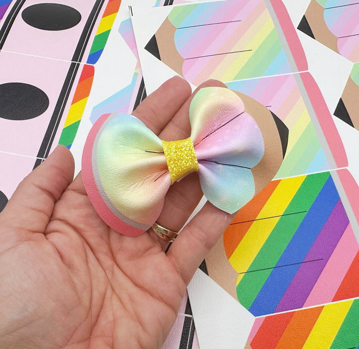 Rainbow Pencil Pinch Bow DIY Cutout Faux Leather Fabric Sheet