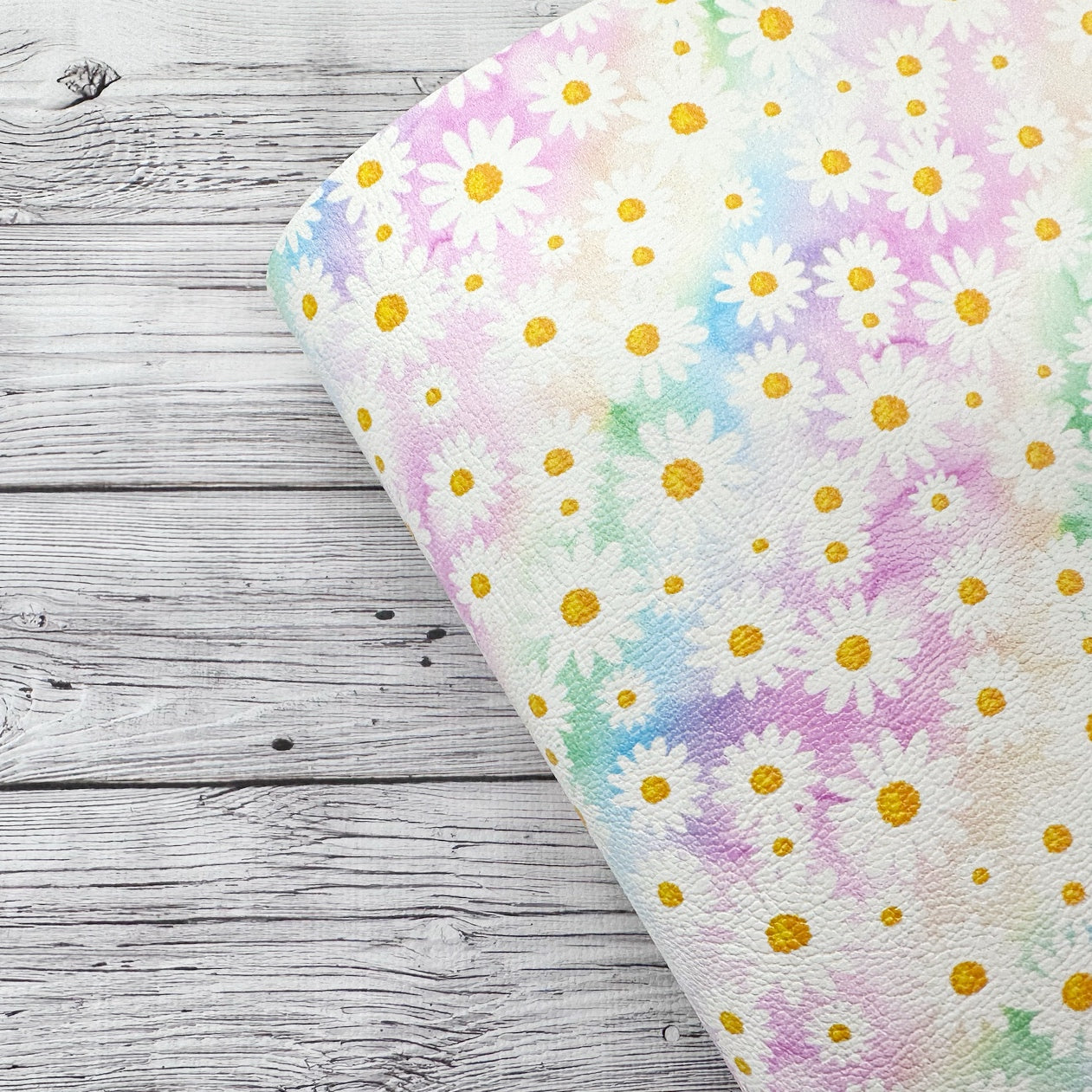 Rainbow Daisies Premium Faux Leather Fabric Sheets