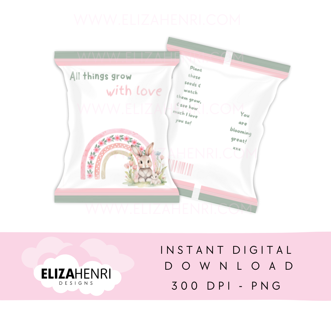 All things Grow with Love Pink & Green Seed Packet Design Digital Download