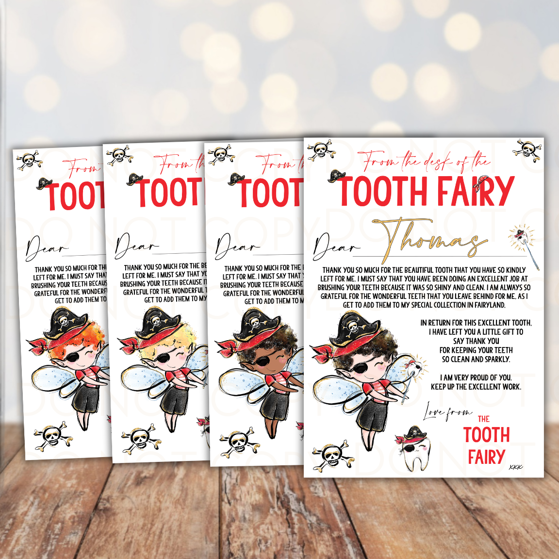 Pirate Tooth Fairy Boy Certificates- A4 Premium Card
