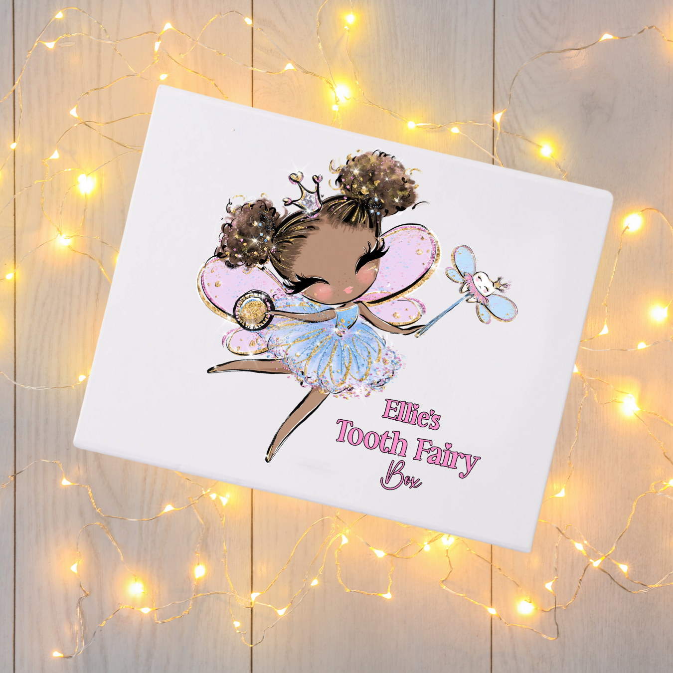 Personalised Tooth Fairy Girls Mini gift Box DTF Full Colour Transfer- 11 x 11.25cm