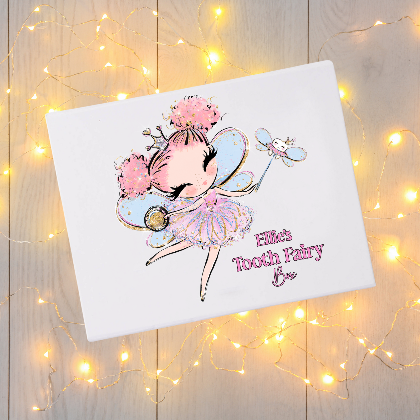 Personalised Tooth Fairy Girls Mini gift Box DTF Full Colour Transfer- 11 x 11.25cm