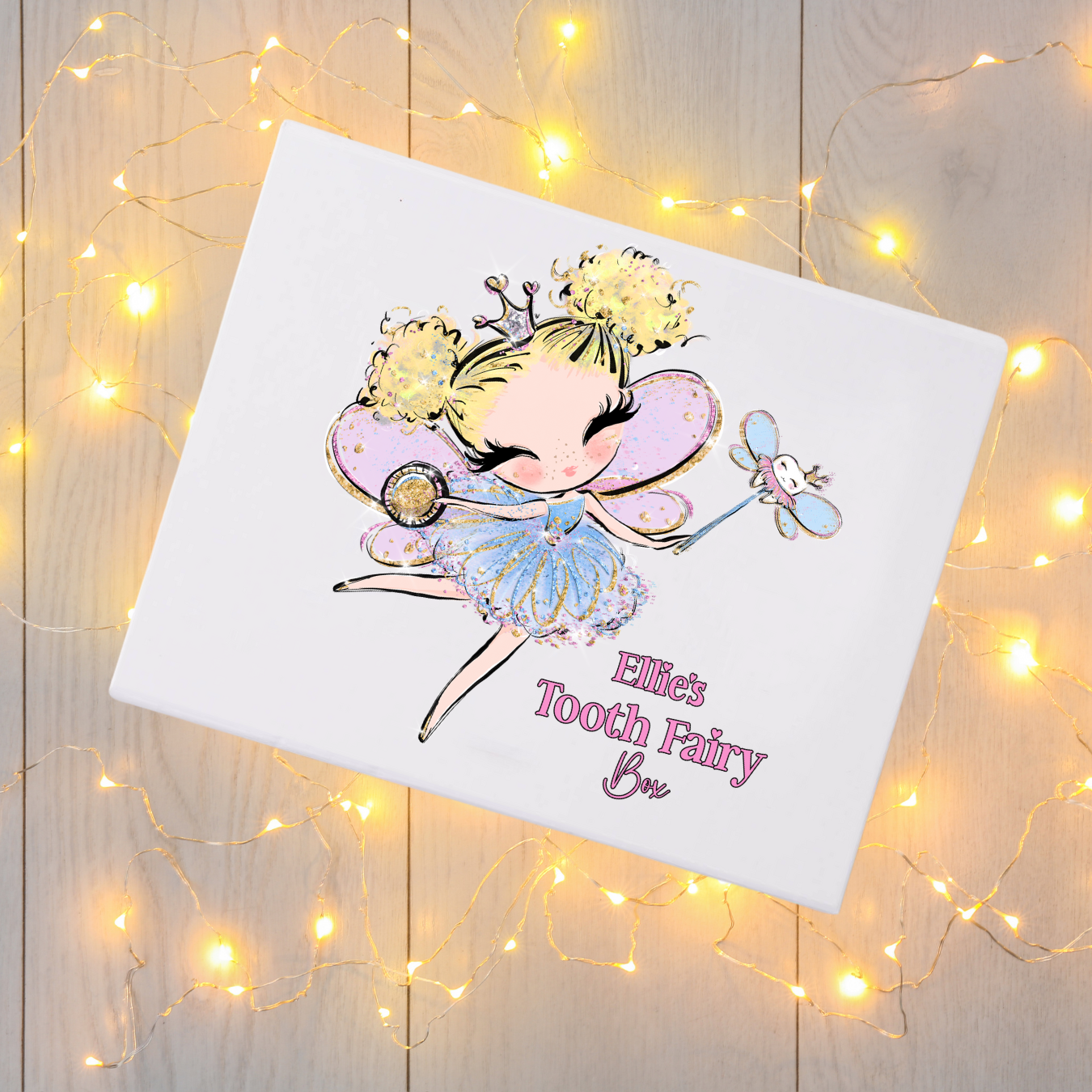 Personalised Tooth Fairy Girls Mini gift Box DTF Full Colour Transfer- 11 x 11.25cm