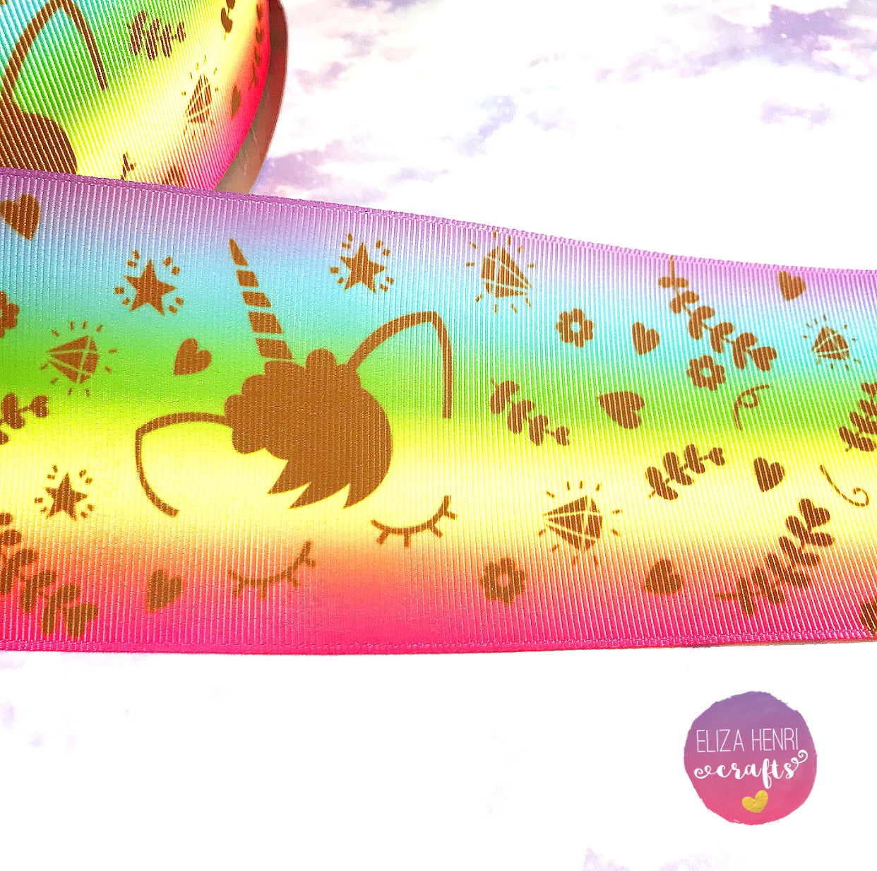 Sleepy Unicorn Swirly Rainbow Grosgrain Ribbon 2'' or 3'' - Eliza Henri Craft Supply