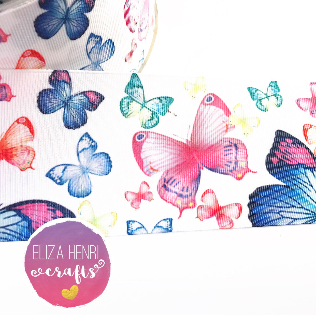 White Butterflies Grosgrain Ribbon 2'' or 3'' - Eliza Henri Craft Supply