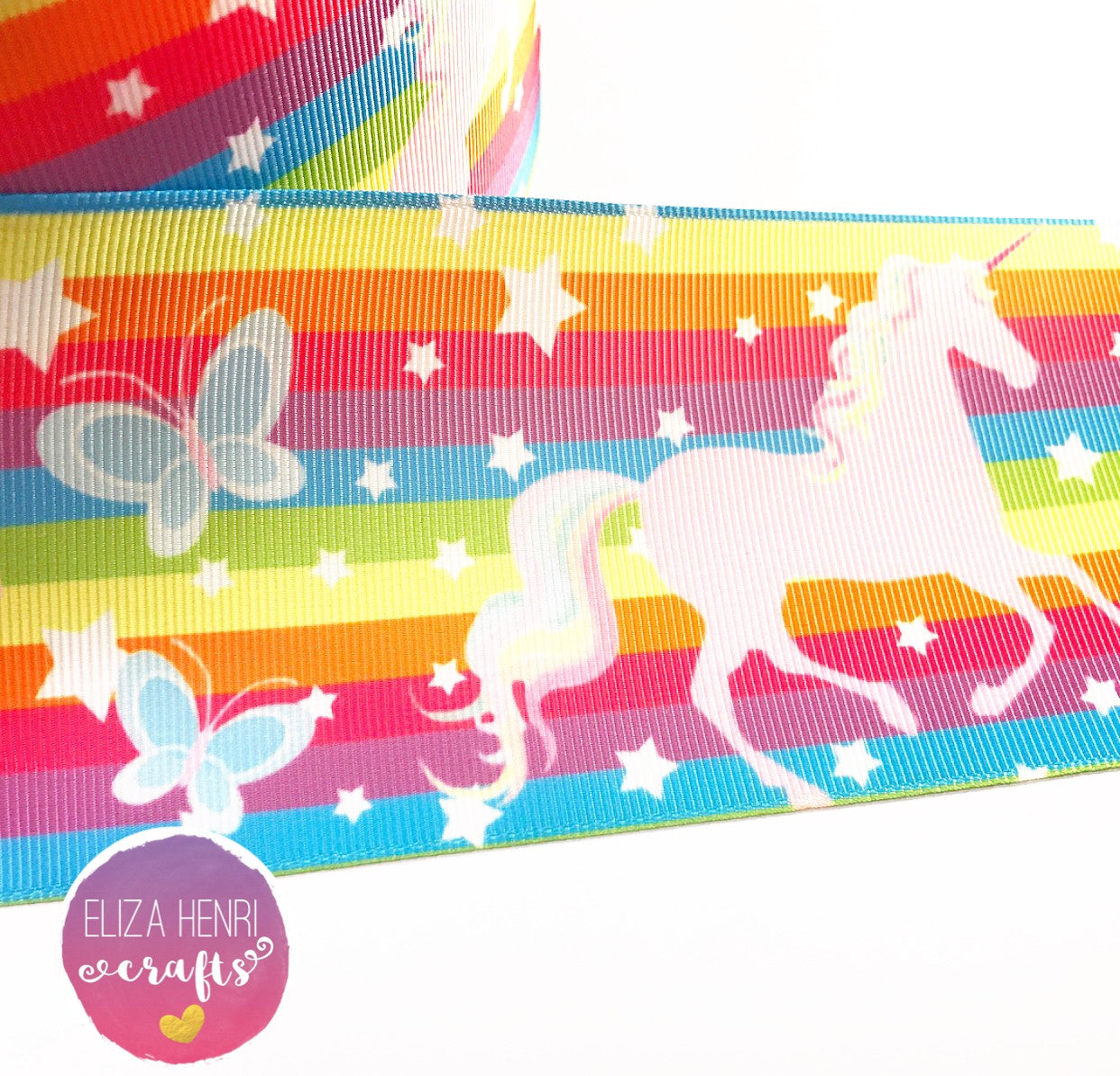 Rainbow Stripe Unicorn Grosgrain Ribbon 2'' or 3'' - Eliza Henri Craft Supply