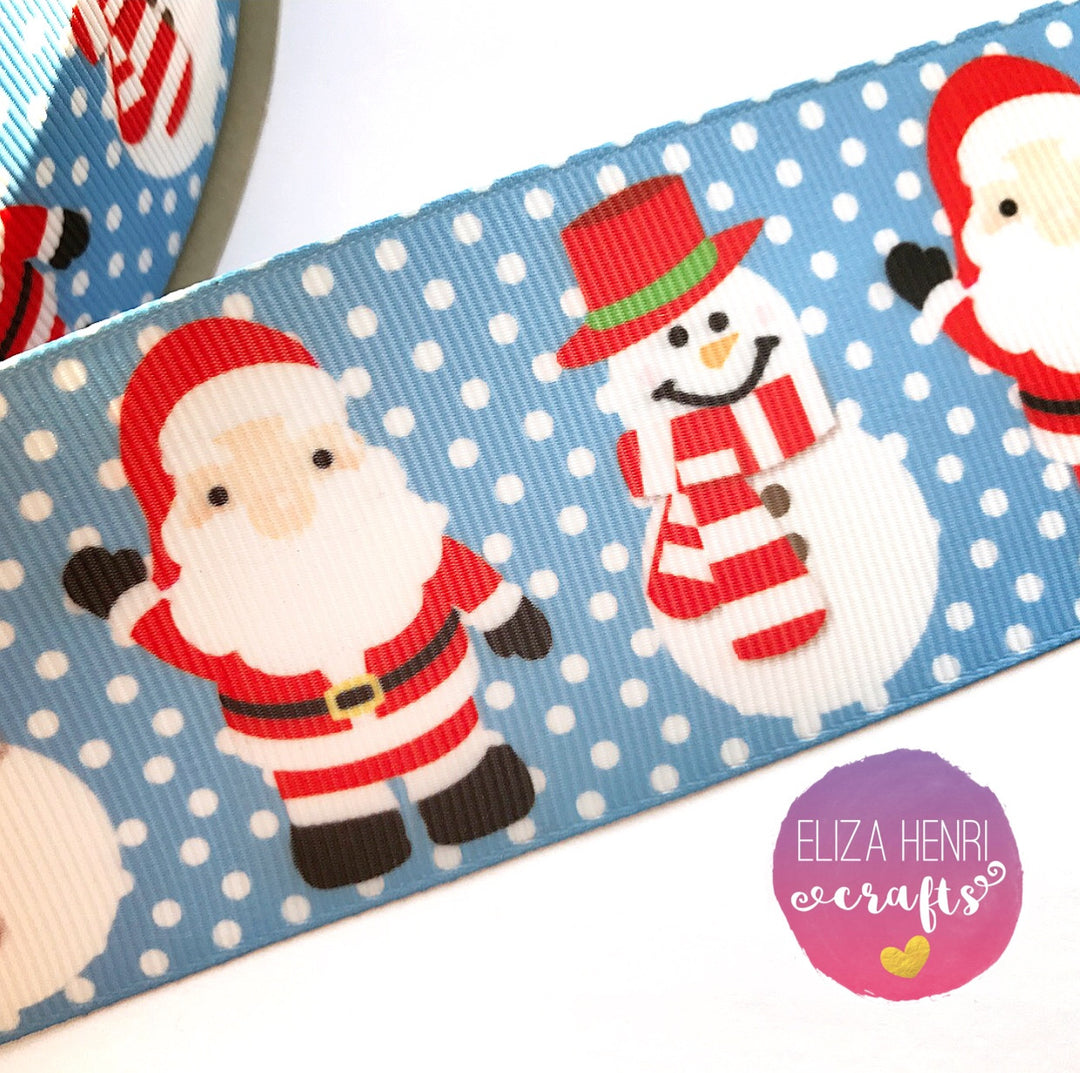 Polka Dot Santa Friends Grosgrain Ribbon 25mm, 38mm, 50mm. - Eliza Henri Craft Supply