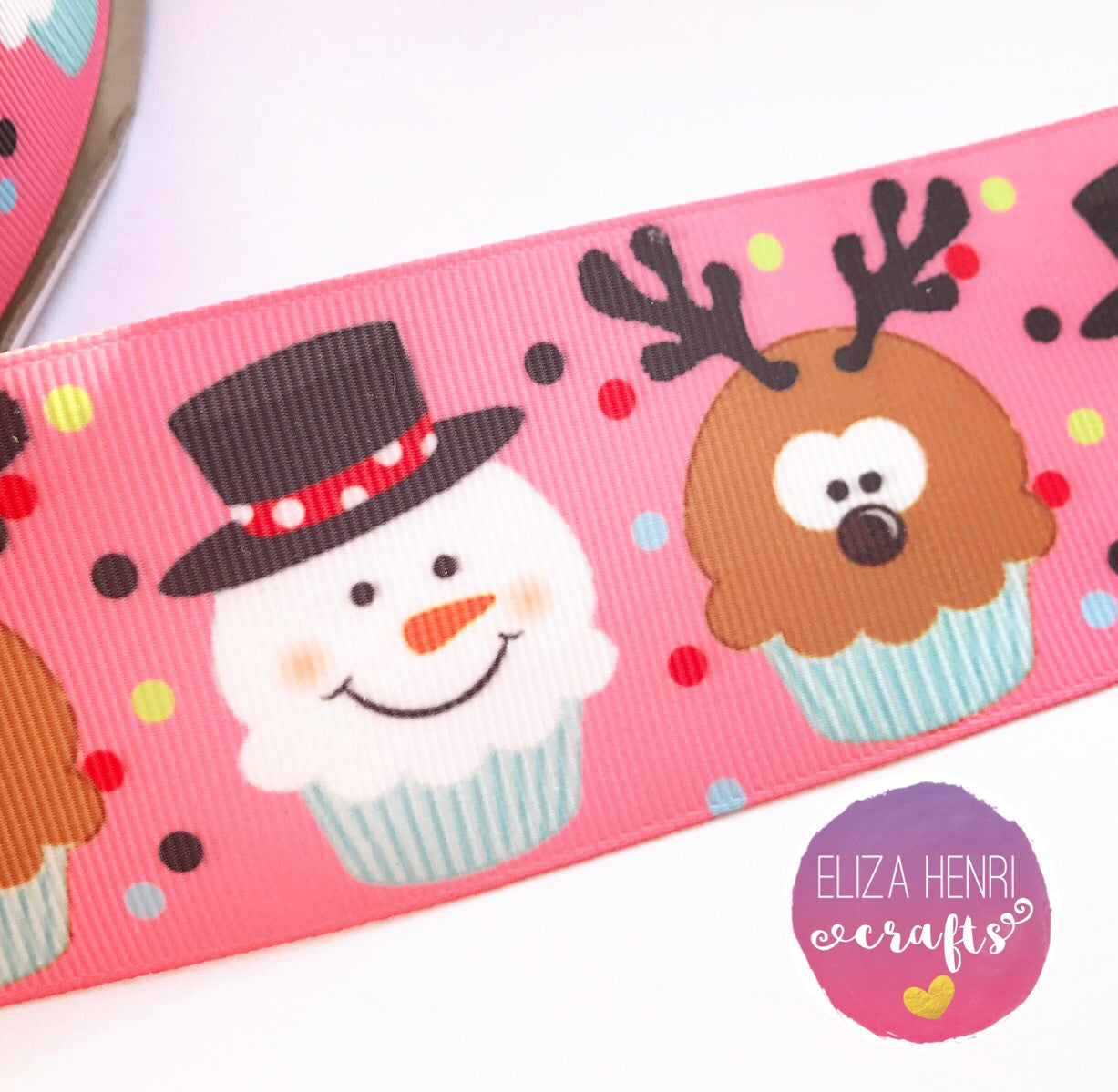 Snowman Reindeer Cupcakes Grosgrain Ribbon 25mm, 38mm, 50mm. - Eliza Henri Craft Supply