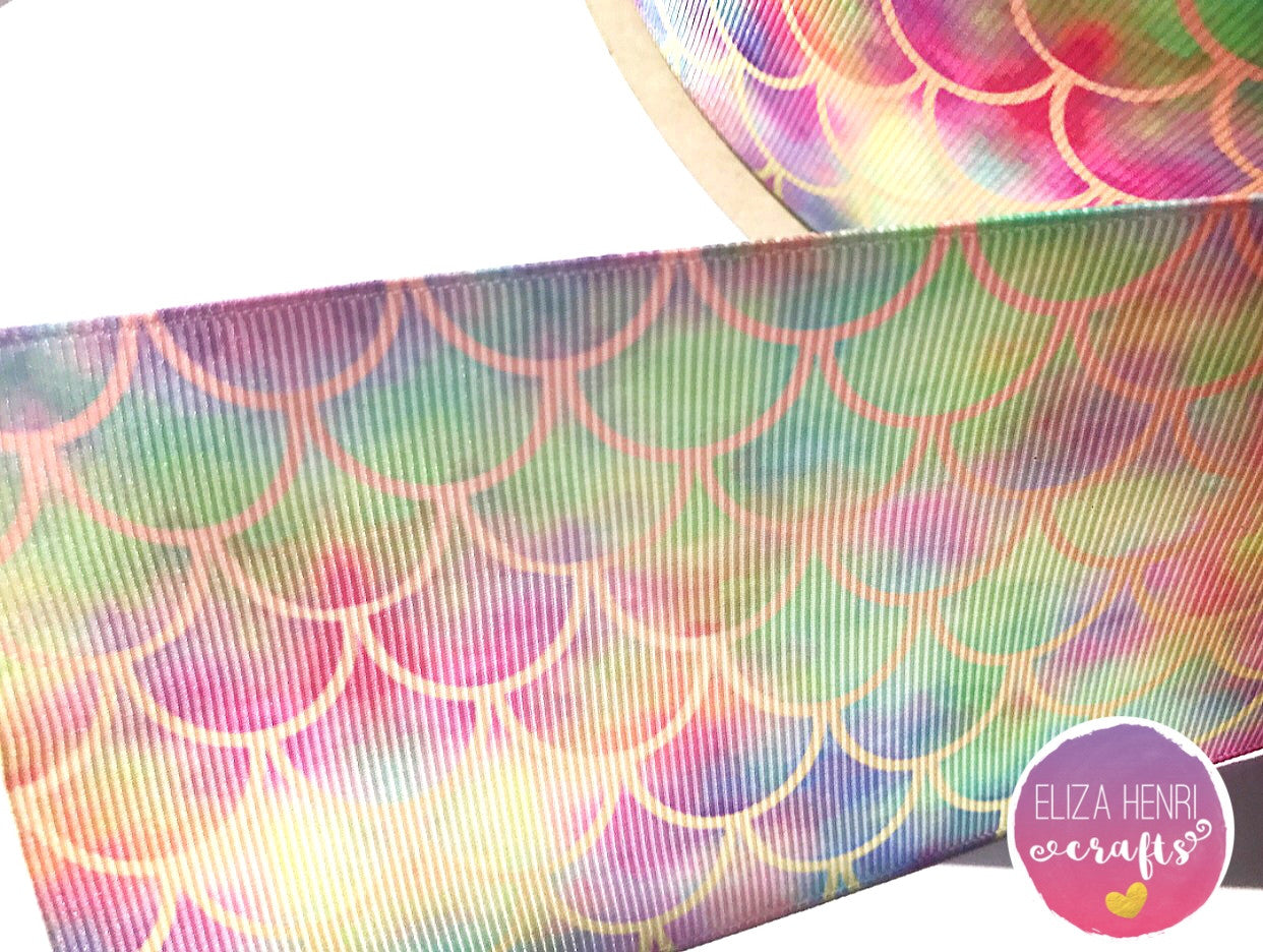 Pastel Rainbow Mermaid Scales Grosgrain Ribbon 2'' or 3'' - Eliza Henri Craft Supply