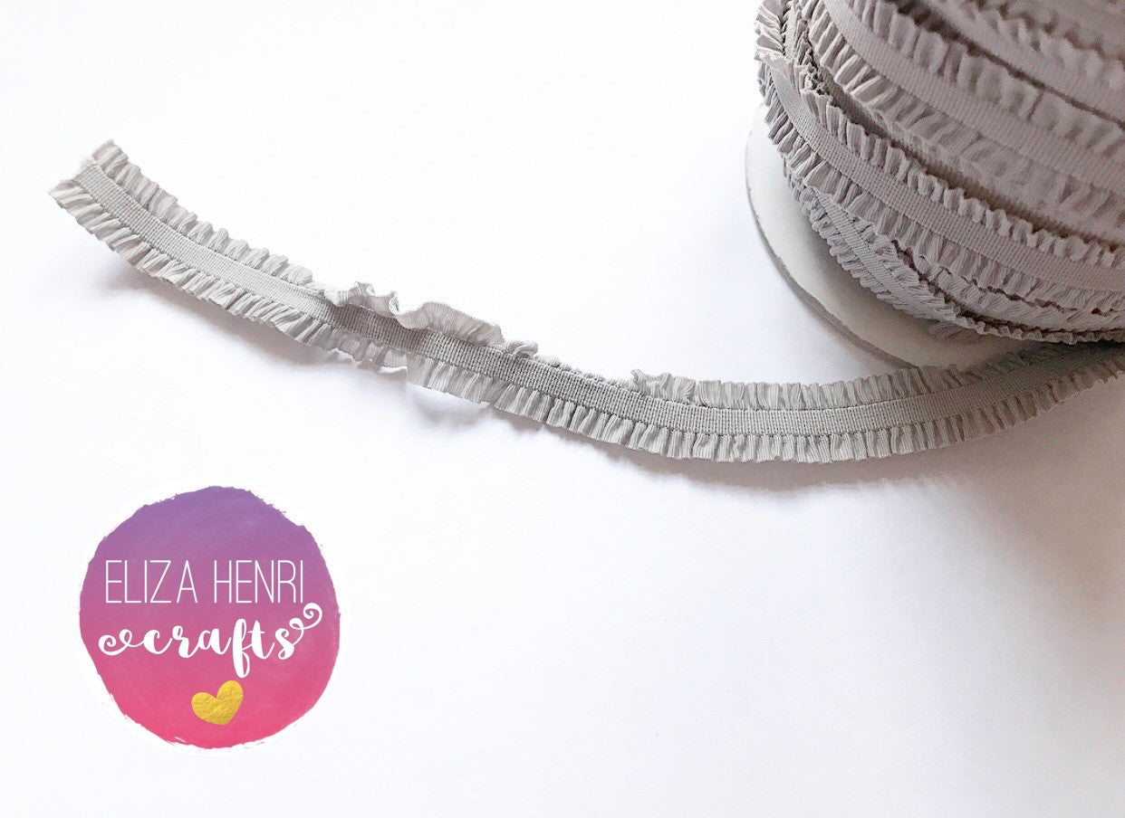 Frilly Grey Ruffle FOE Hair Elastic - Eliza Henri Craft Supply