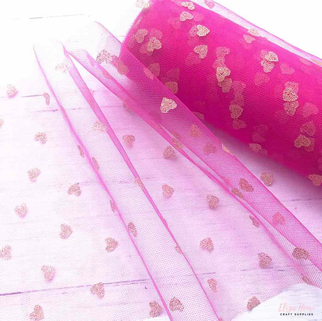 hot pink heart tulle glitter tulle