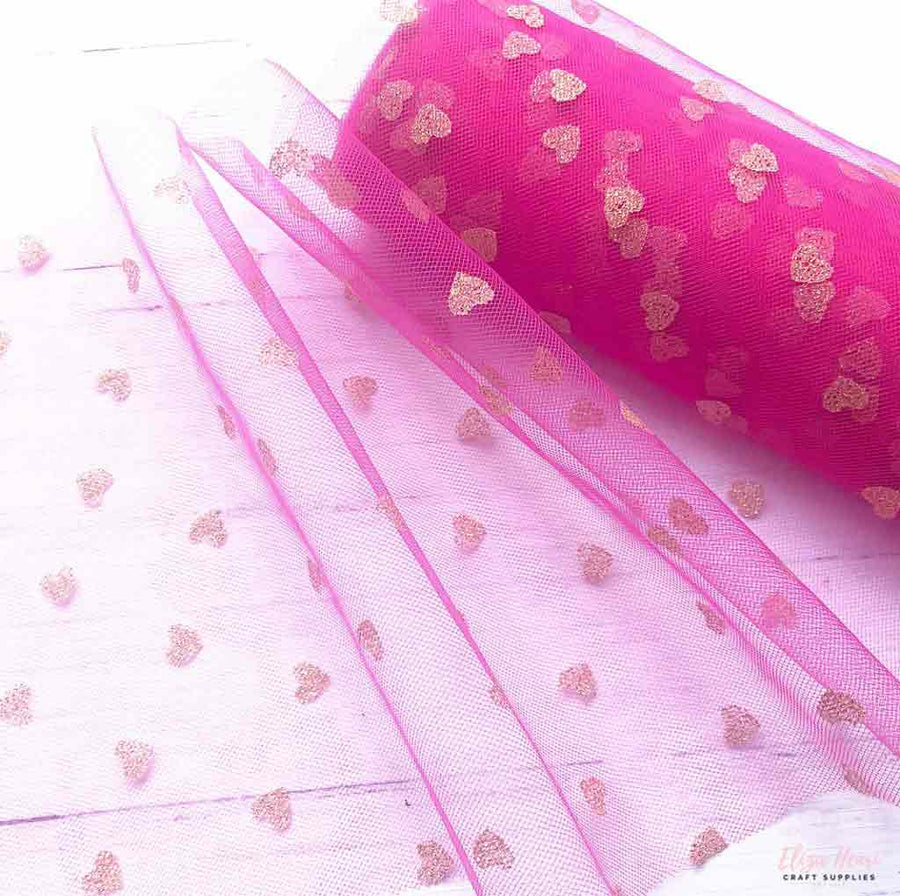 hot pink heart tulle glitter tulle