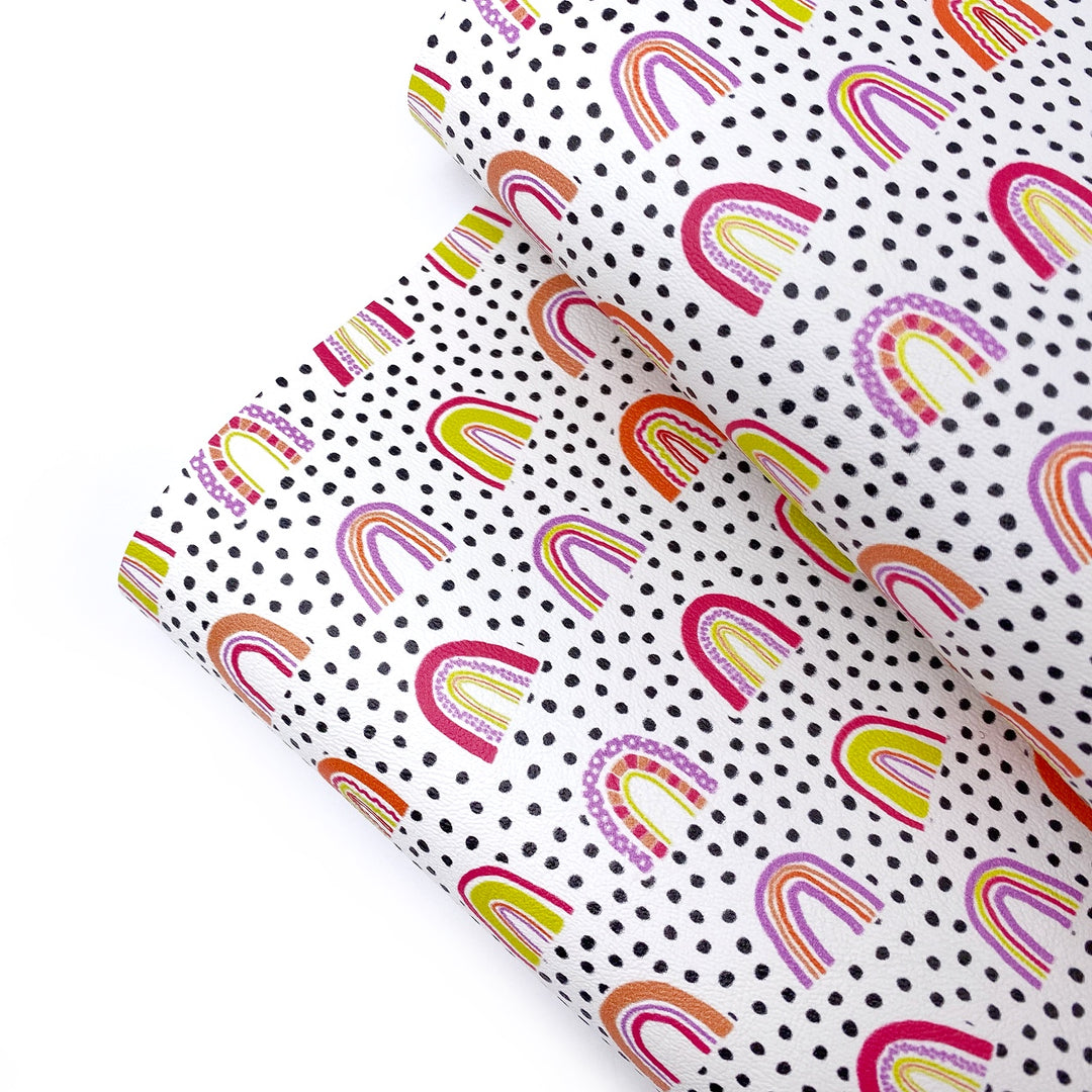 Spotty Monochrome Rainbows Premium Faux Leather Fabric Sheets