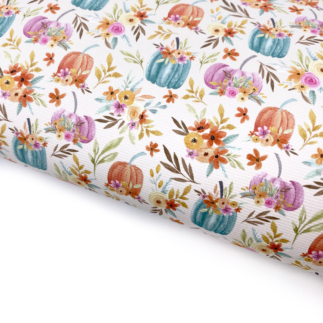 Pretty Floral Pumpkins Lux Premium Canvas Bow Fabrics