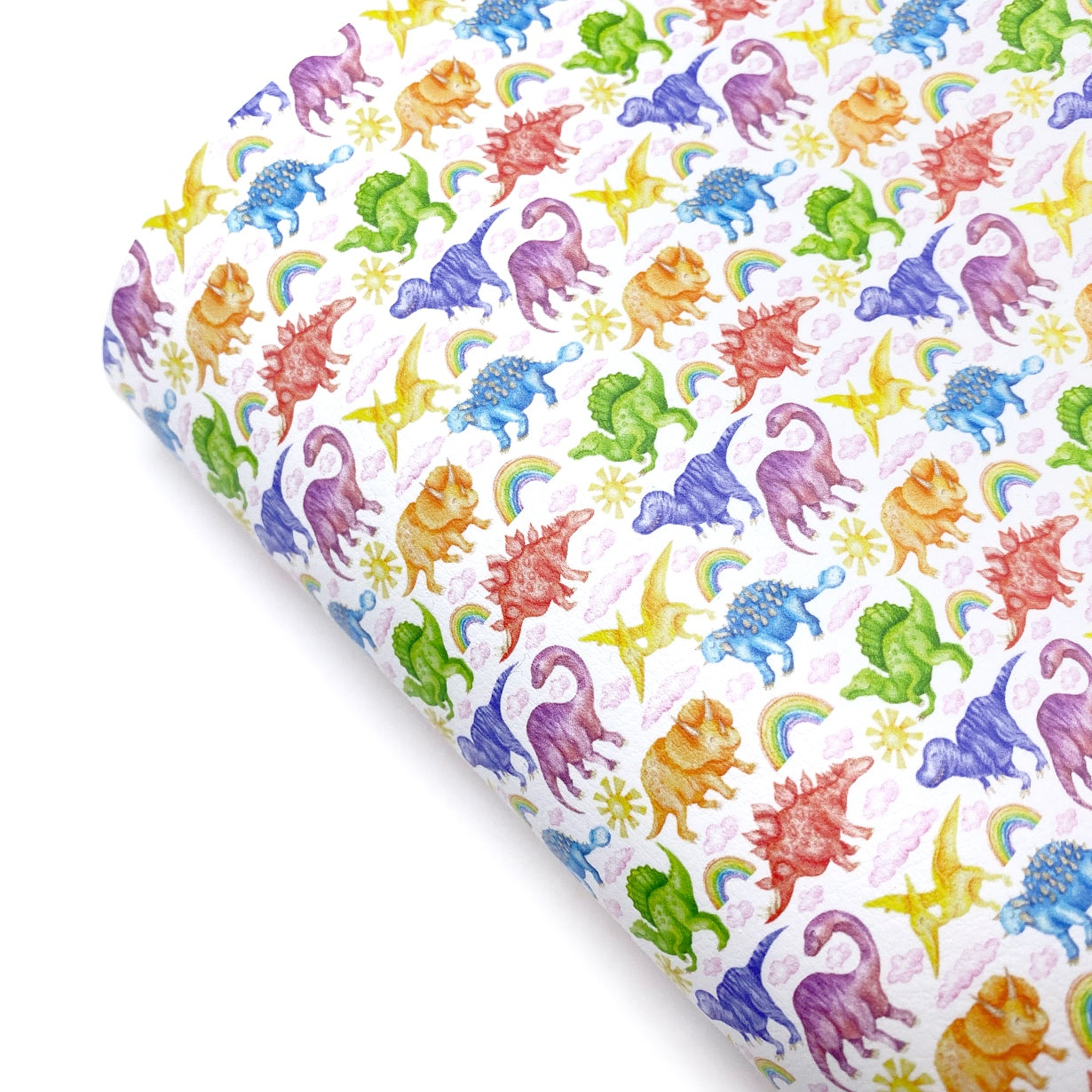 Rainbow Dinosaurs Premium Faux Leather Fabric Sheets