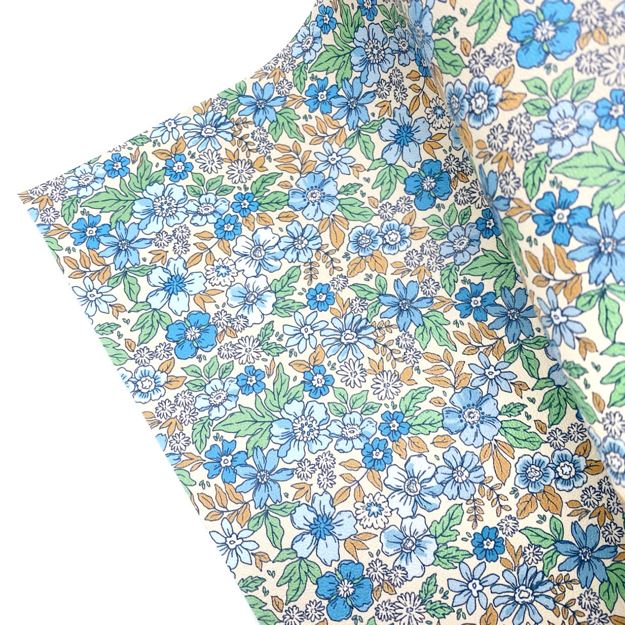 Ditsy Blue Meadow Garden Premium Faux Leather Fabric Sheets