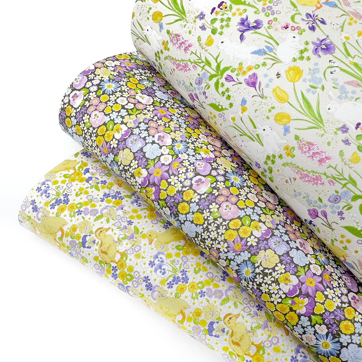 Bright Spring Meadow Premium Faux Leather Fabric Sheets