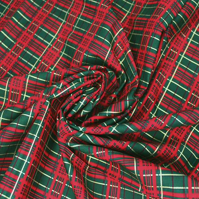 Green Metallic Tartan Cotton Fabric