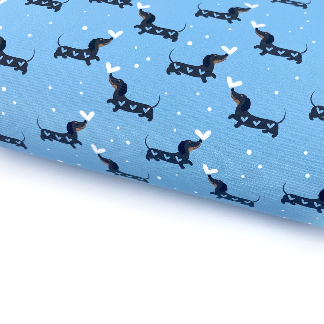 Boy Blue Sausage Dogs Lux Premium Canvas Bow Fabrics