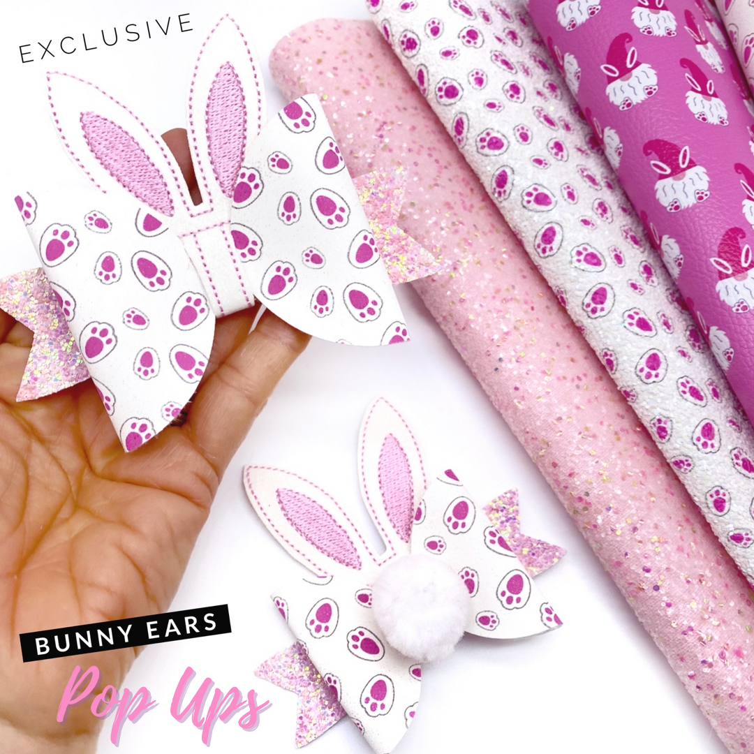 Exclusive White Bunny Ears Pop Up Bow Centre Glitter Felties