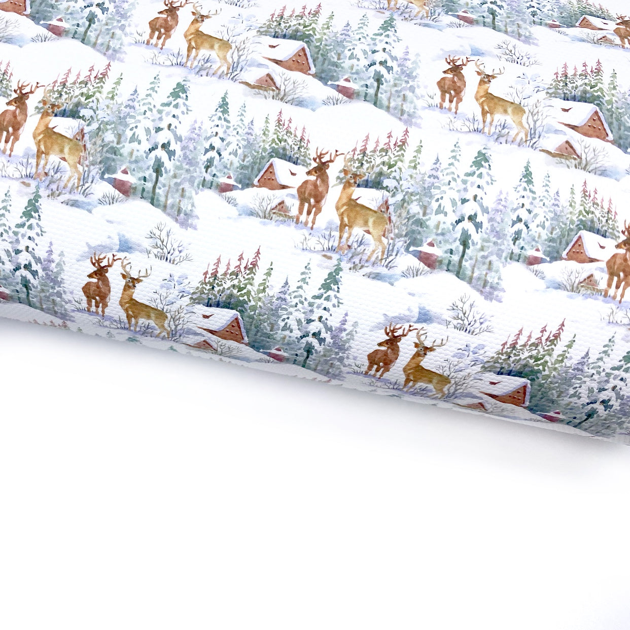 Winter Deers Snow Scene Lux Premium Canvas Bow Fabrics