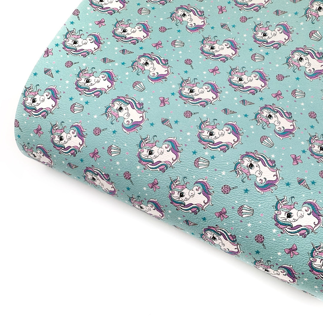 Mint Cupcake Unicorns Premium Faux Leather Fabric Sheets