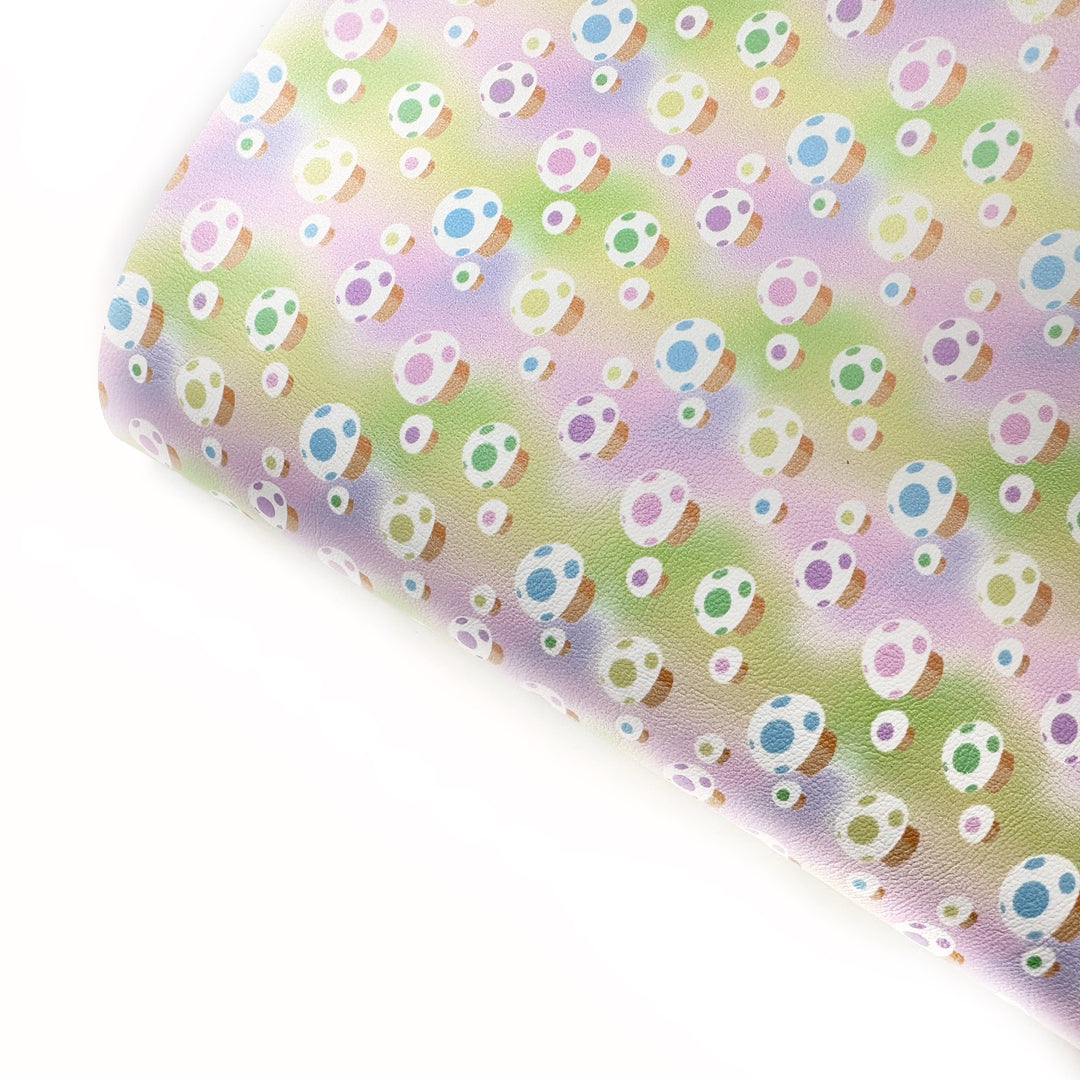 Pastel Rainbow Mushrooms Premium Faux Leather Fabric Sheets