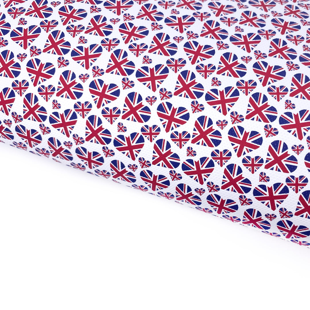 We Love the UK Heart Union Jack Lux Premium Printed Bow Fabric