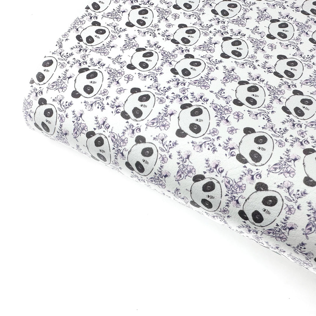 Floral Pandas Premium Faux Leather Fabric Sheets