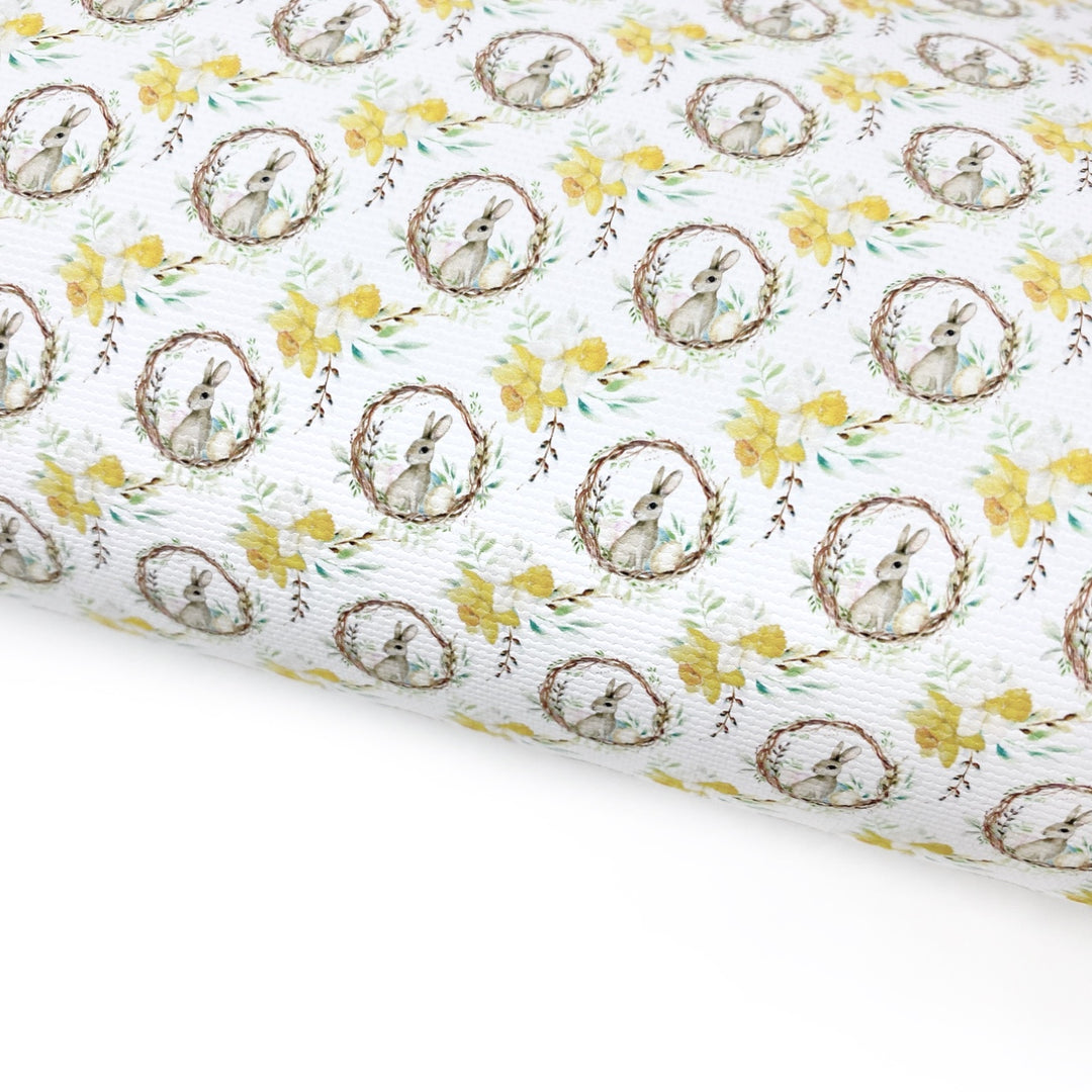 Mini Daffodil Bunny Hop Lux Premium Printed Bow Fabrics