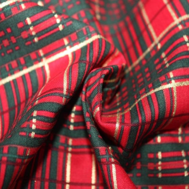 Red Metallic Tartan Cotton Fabric