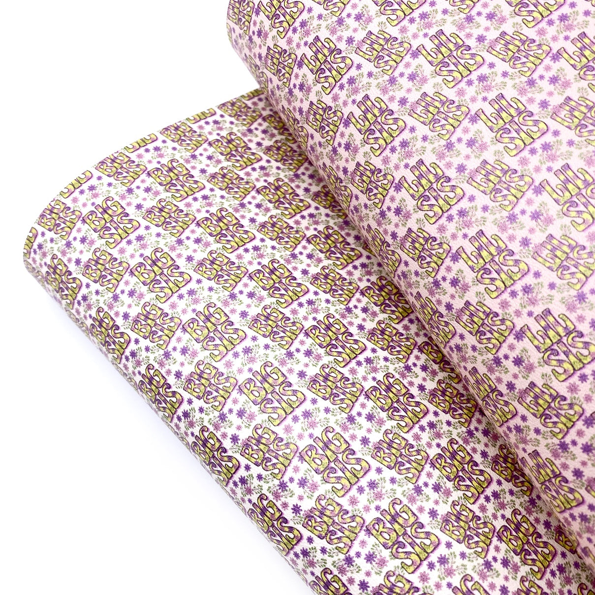 Pink Flowery Big Sis, Lil Sis Premium Faux Leather Fabric Sheets
