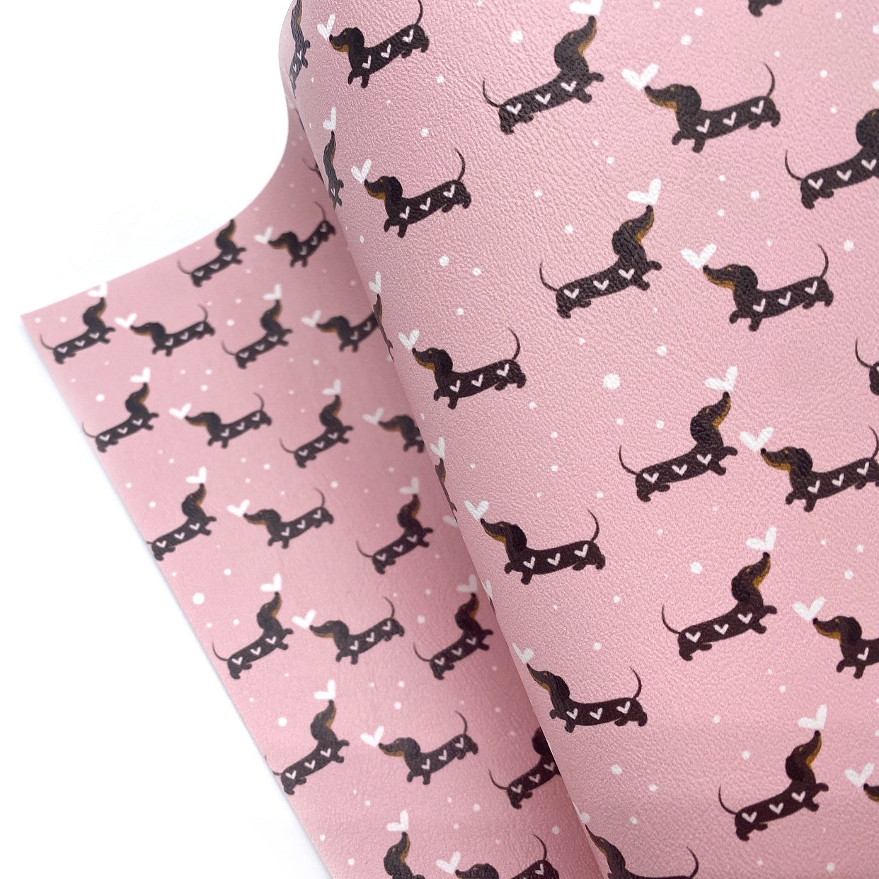Pink Sausage Dogs Premium Faux Leather Fabric Sheets