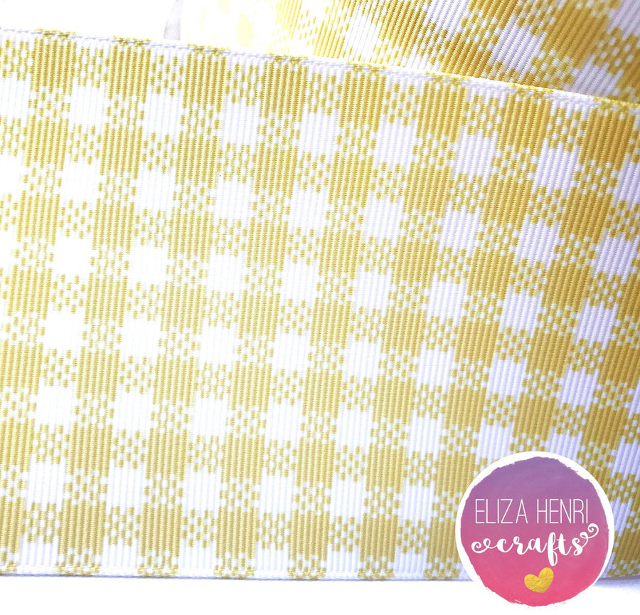 Yellow Gingham Grosgrain Ribbon 2'' or 3'' - Eliza Henri Craft Supply