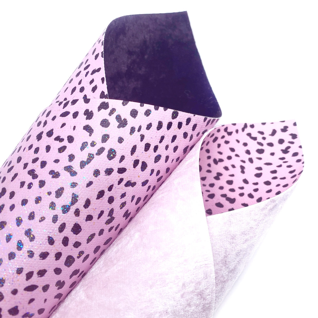Pink Dalmatian Double Sided Printed Glitter Canvas & Velvet Fabric