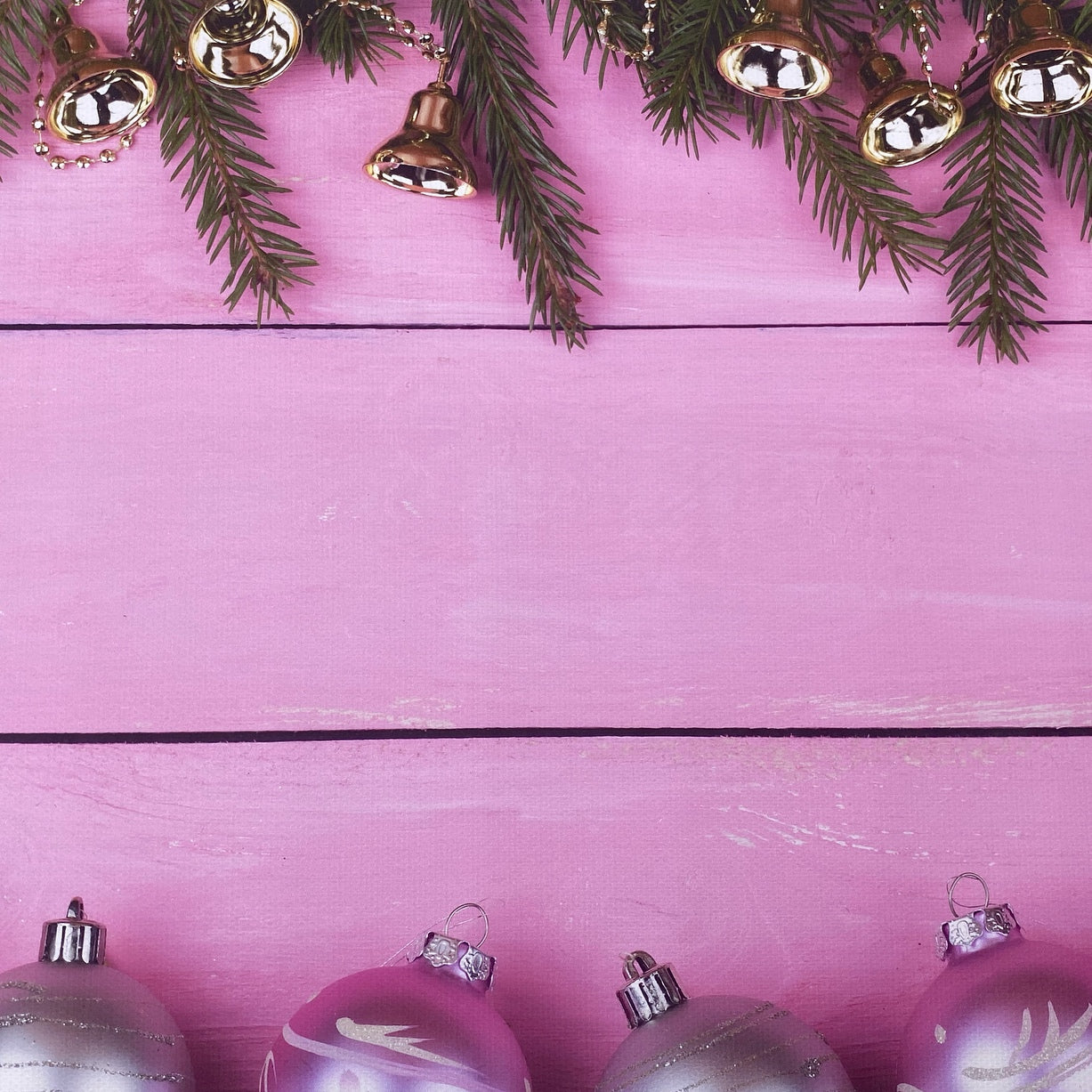 Pink Bells & Baubles Wooden Effect Canvas Photography Background