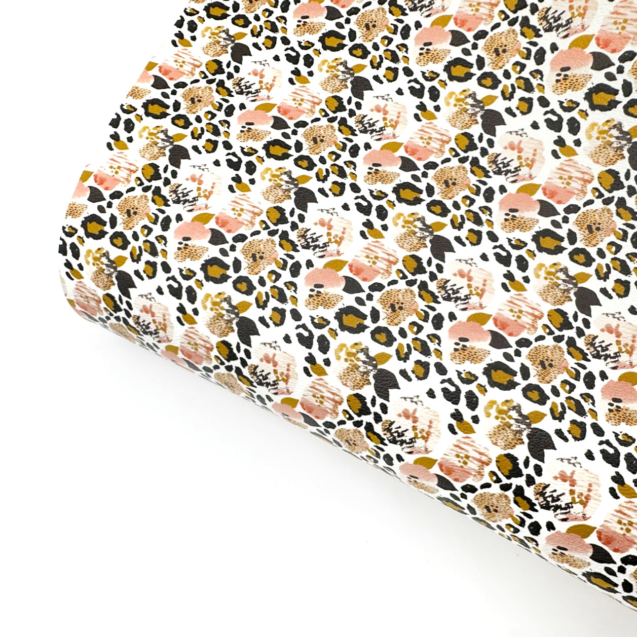 Blush Leopard Blooms Premium Faux Leather Fabric Sheets