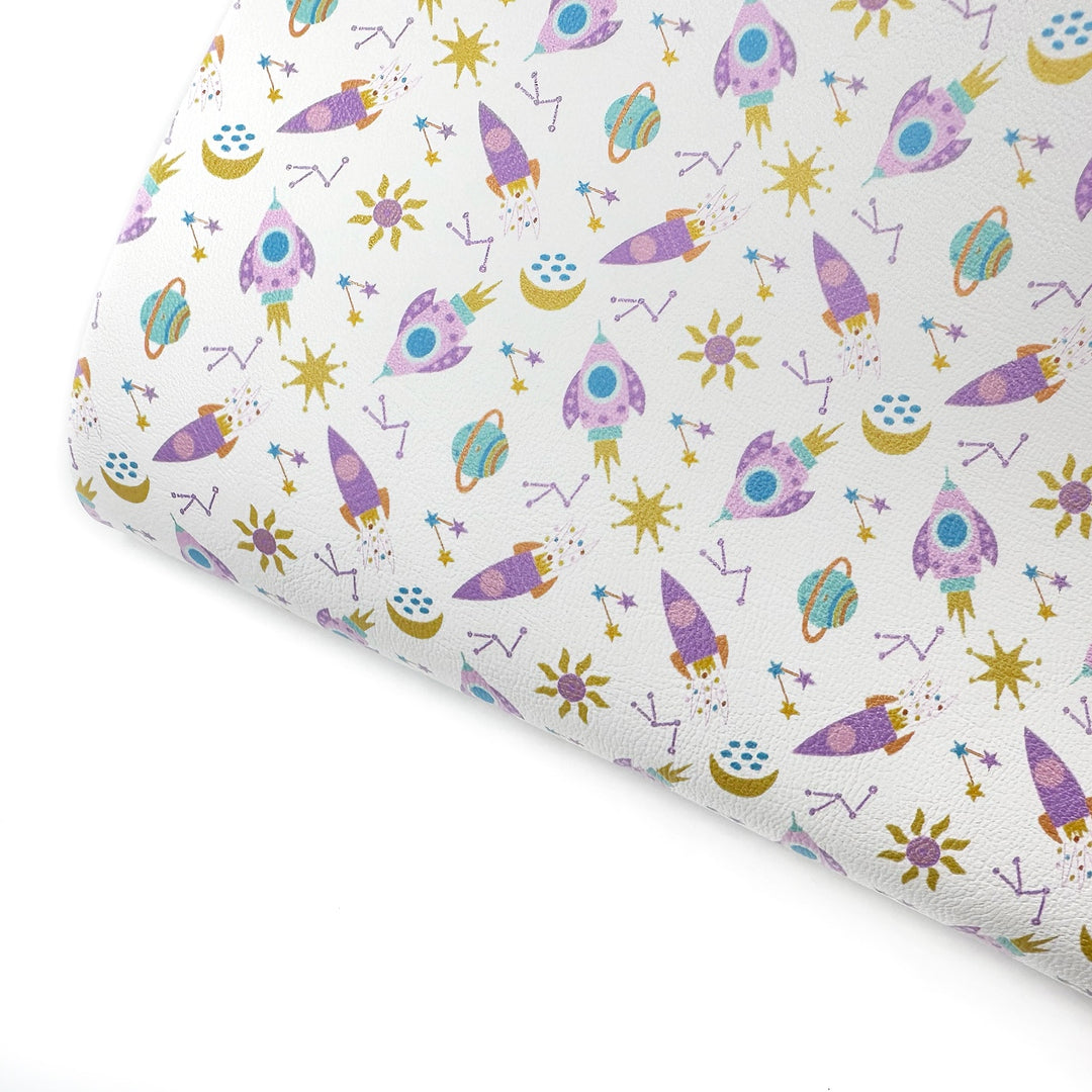 Pastel Rockets Premium Faux Leather Fabric Sheets