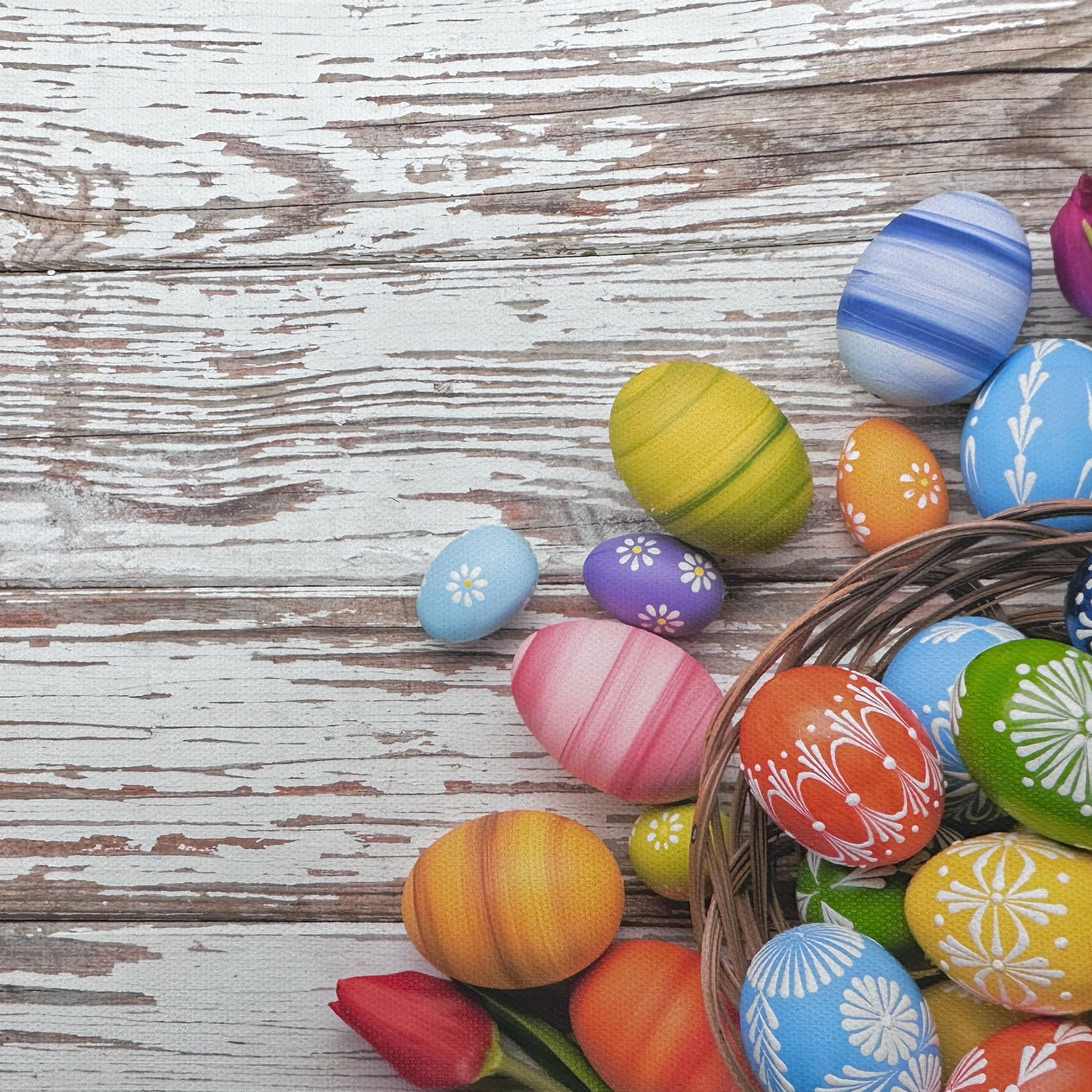 Easter Eggs Basket Canvas Photography Background