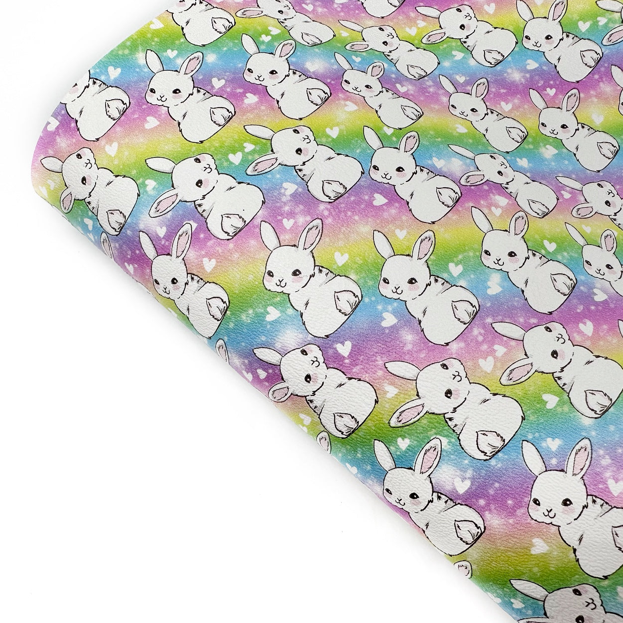 Pastel Rainbow Bunnies Premium Faux Leather Fabric Sheets