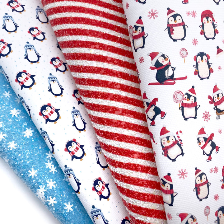 Christmas Penguins Lux Premium Canvas Bow Fabrics