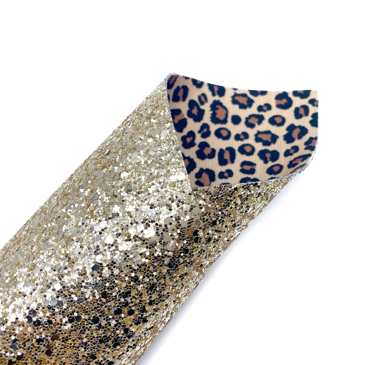 Double Sided Classy Gold Leopard Chunky Glitter Fabric