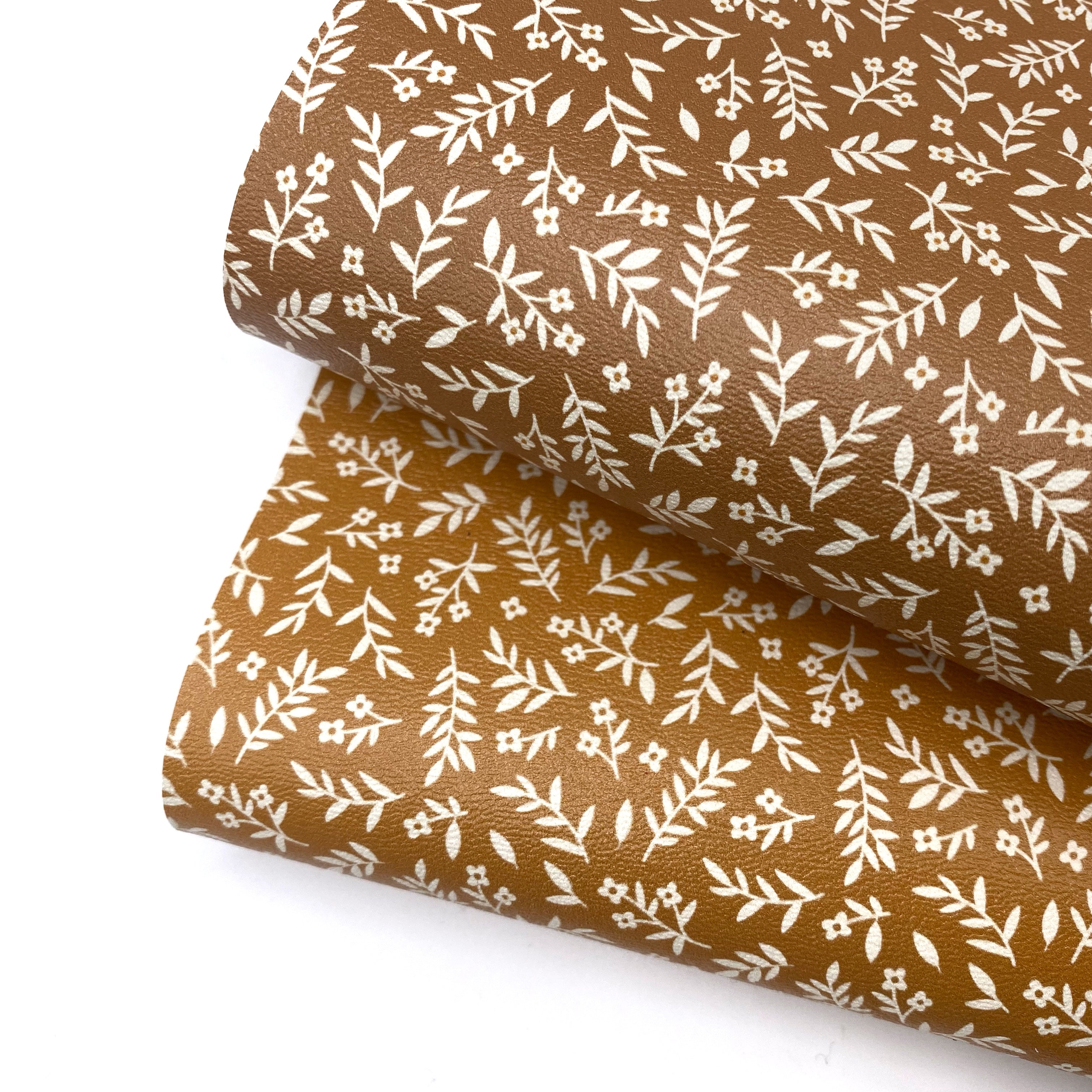 Brown Falling Fall Florals Premium Faux Leather Fabric Sheets