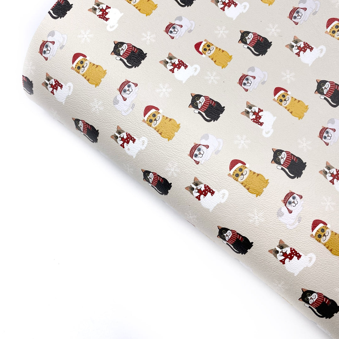 Festive Cats Premium Faux Leather Fabric Sheets